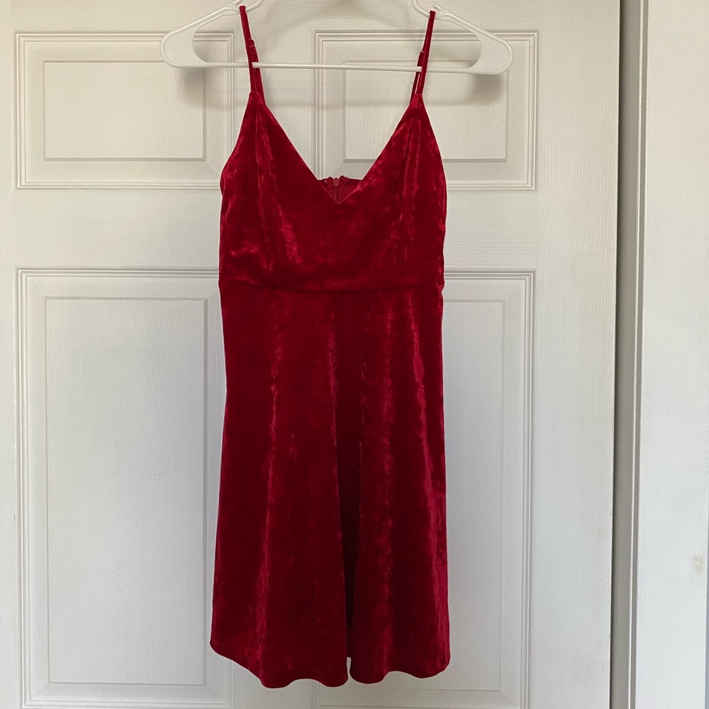 Red crushed velvet skater dress
